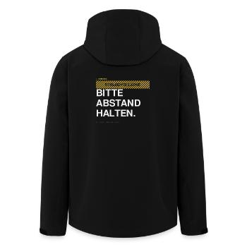 BITTE ABSTAND HALTEN Warnhinweis - Recycelte Männer Softshell-Jacke von Stanley/Stella - Schwarz - Hinten - AI Model Male 185 light (185cm)