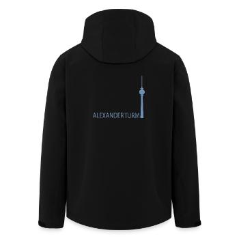 Minimalist silhouette of the Berlin TV Tower - Men’s Recycled Softshell Jacket by Stanley/Stella - black - Back - AI Model Male 185 light (185cm)