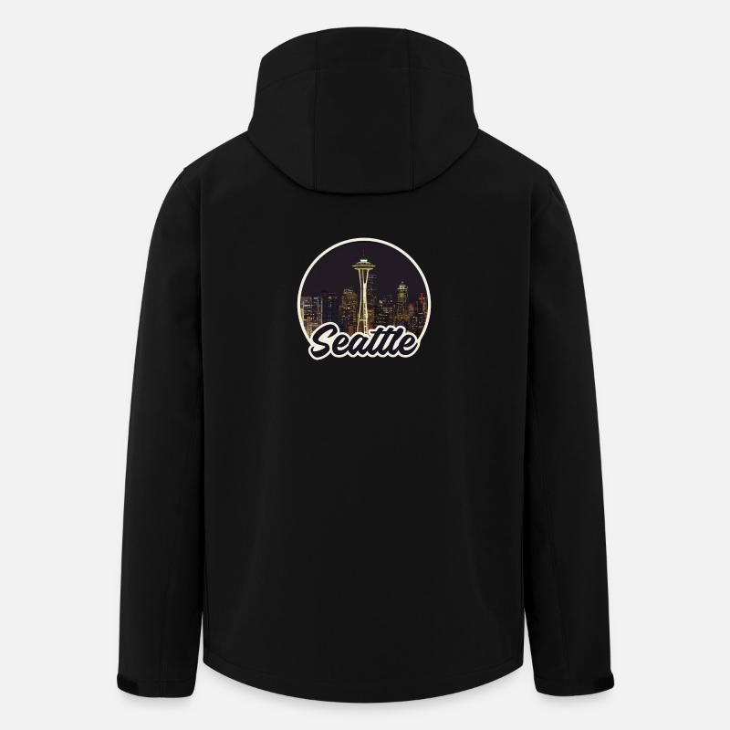 Seattle Skyline Nacht-Logo Space Needle - Recycelte Männer Softshell-Jacke von Stanley/Stella - Schwarz
