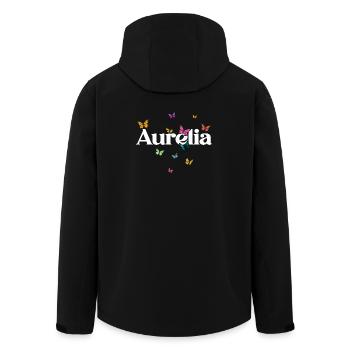 Beau prénom de fille avec des papillons AURELIA - Veste softshell homme en polyester recyclé Stanley/Stella - noir - Dos - AI Model Male 185 light (185cm)