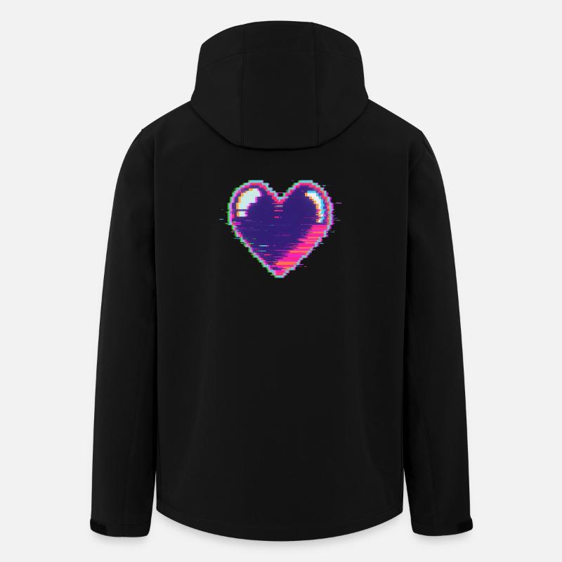 Glitch Heart Neon Pixel Love Nerd - Men’s Recycled Softshell Jacket by Stanley/Stella - black