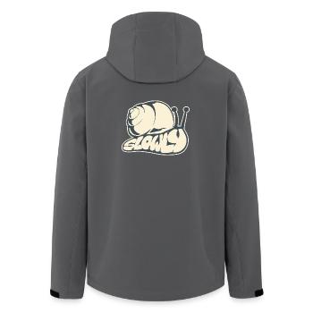Langsam, gezeichnetes Wort (V2) - Recycelte Männer Softshell-Jacke von Stanley/Stella - Anthrazit - Hinten - AI Model Male 185 light (185cm)