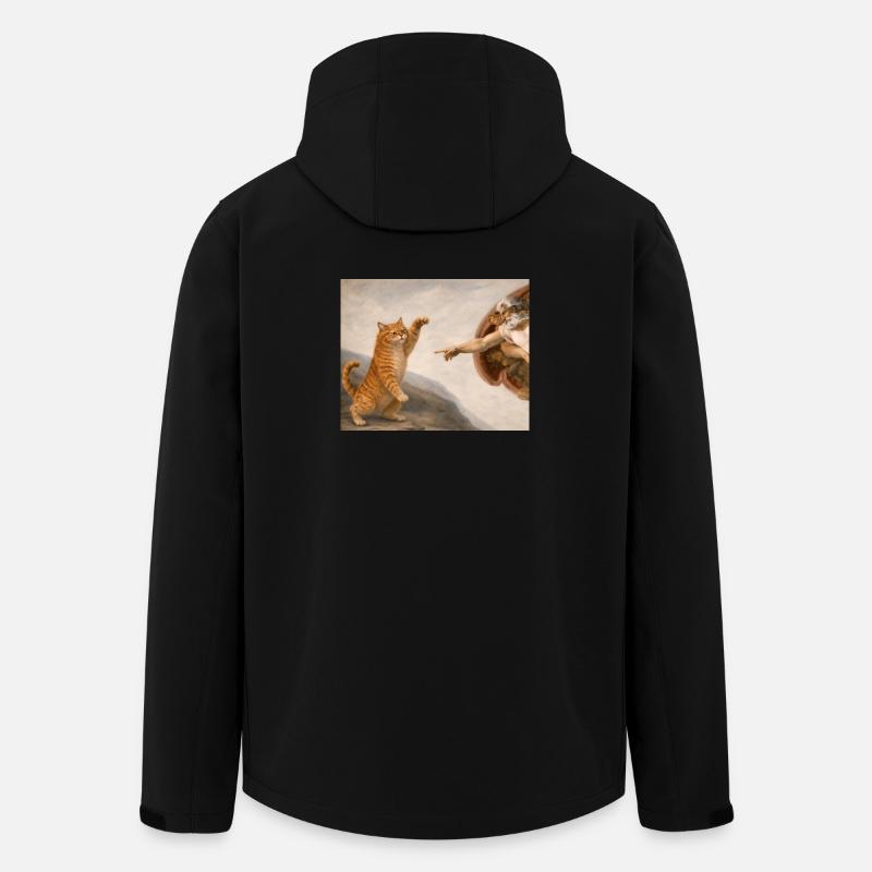 Katzengott-Schöpfungsmeme Lustige Michelangelo-Parodie - Recycelte Männer Softshell-Jacke von Stanley/Stella - Schwarz