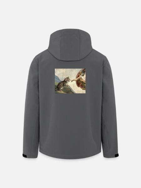 Cat Slaps God's Hand Funny Cats Meme - Men’s Recycled Softshell Jacket by Stanley/Stella - black