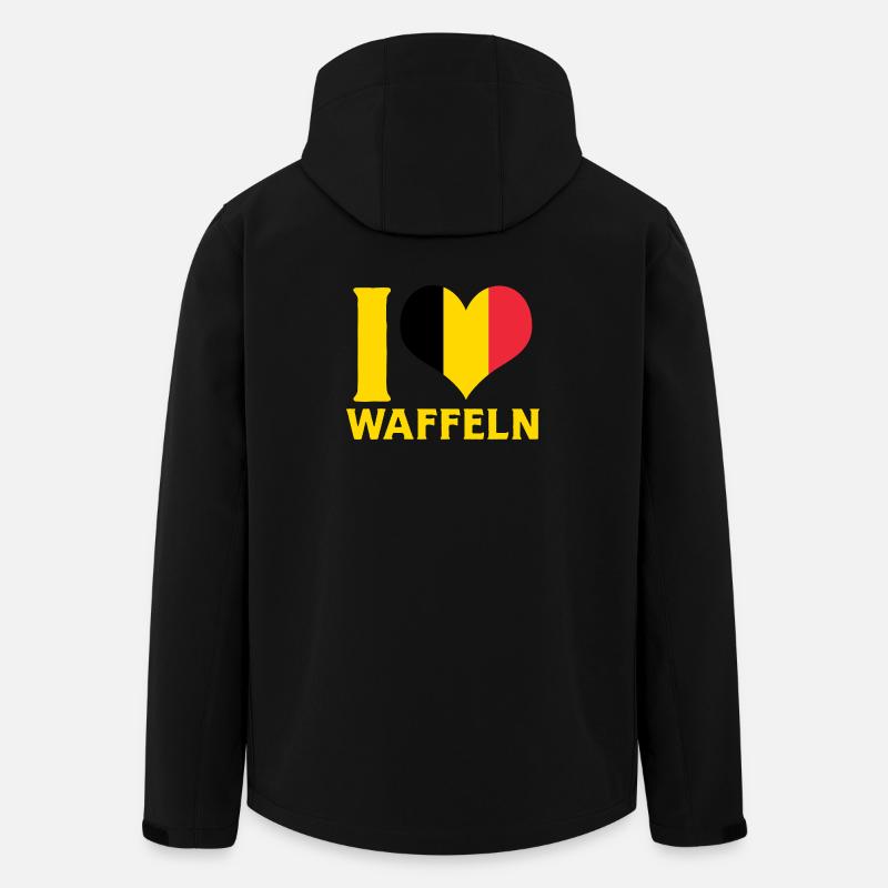 Jag älskar våfflor belgisk flagga hjärtmatdesign - Softshelljacka herr i återvunnen polyester Stanley/Stella - svart