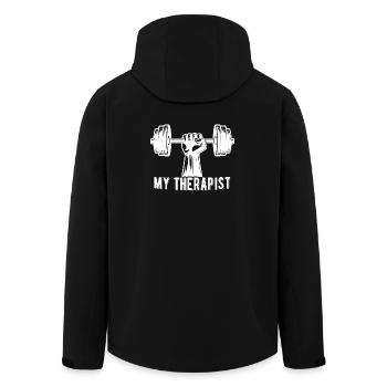 My Therapist Dumbbell Gym Body Building Funny - Men’s Recycled Softshell Jacket by Stanley/Stella - black - Back - AI Model Male 185 light (185cm)