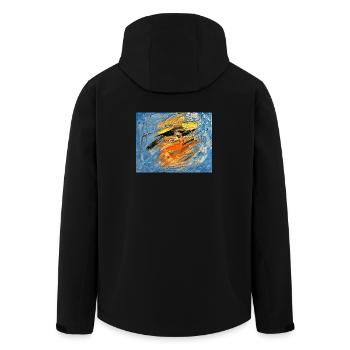 Blauer Farbwirbel im Orange - Recycelte Männer Softshell-Jacke von Stanley/Stella - Schwarz - Hinten - AI Model Male 185 light (185cm)