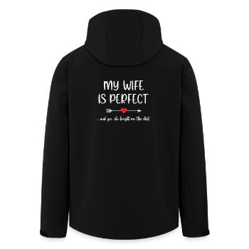 My Wife is Perfect - Men’s Recycled Softshell Jacket by Stanley/Stella - black - Back - AI Model Male 185 light (185cm)