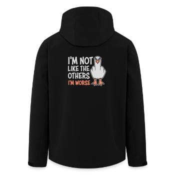 Mouette au majeur en Moins Comme les Autres, Je suis pire - Veste softshell homme en polyester recyclé Stanley/Stella - noir - Dos - AI Model Male 185 light (185cm)
