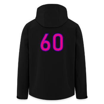 60. 60 JAHRE. 60-JÄHRIGES JUBILÄUM. 60. GEBURTSTAG. - Recycelte Männer Softshell-Jacke von Stanley/Stella - Schwarz - Hinten - AI Model Male 185 light (185cm)