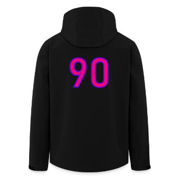 90. 90 JAHRE. 90-JÄHRIGES JUBILÄUM. 90-JÄHRIGES JUBILÄUM. - Recycelte Männer Softshell-Jacke von Stanley/Stella - Schwarz - Hinten - AI Model Male 185 light (185cm)