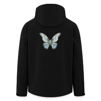 Papillon dans de délicates nuances de bleu peint à la main - Veste softshell homme en polyester recyclé Stanley/Stella - noir - Dos - AI Model Male 185 light (185cm)