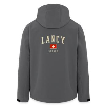 Lancy Suisse – style urbain avec un drapeau - Veste softshell homme en polyester recyclé Stanley/Stella - charbon - Dos - AI Model Male 185 light (185cm)