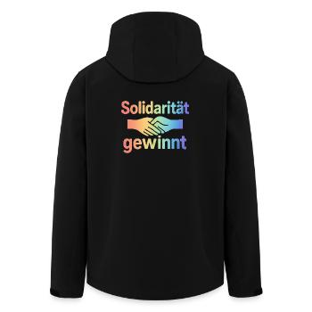 Zusammenhalt Spruch Hände Motiv - Recycelte Männer Softshell-Jacke von Stanley/Stella - Schwarz - Hinten - AI Model Male 185 light (185cm)