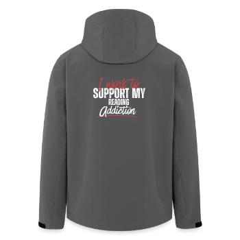 Typography – I Work to Support My Addiction - Men’s Recycled Softshell Jacket by Stanley/Stella - anthracite - Back - AI Model Male 185 light (185cm)
