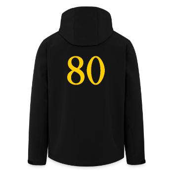 80. 80 JAHRE. 80. JUBILÄUM. 80-JAHRES-JUBILÄUM. - Recycelte Männer Softshell-Jacke von Stanley/Stella - Schwarz - Hinten - AI Model Male 185 light (185cm)