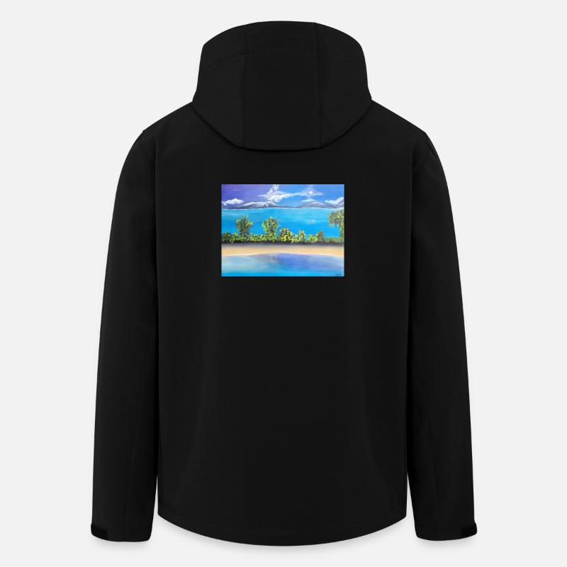 Seenlandschaft mit Bergen und Wald - Recycelte Männer Softshell-Jacke von Stanley/Stella - Schwarz
