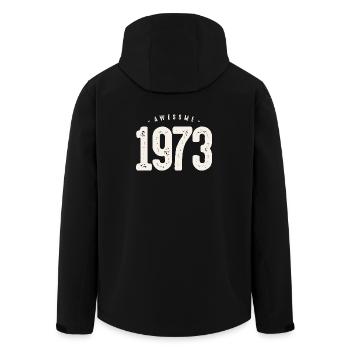 Distressed 1973 Vintage Typography - Men’s Recycled Softshell Jacket by Stanley/Stella - black - Back - AI Model Male 185 light (185cm)