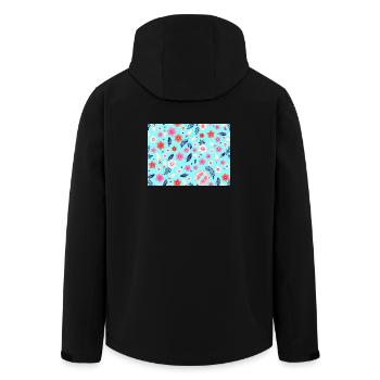 Motif floral avec des planches de surf sur bleu ciel - Veste softshell homme en polyester recyclé Stanley/Stella - noir - Dos - AI Model Male 185 light (185cm)