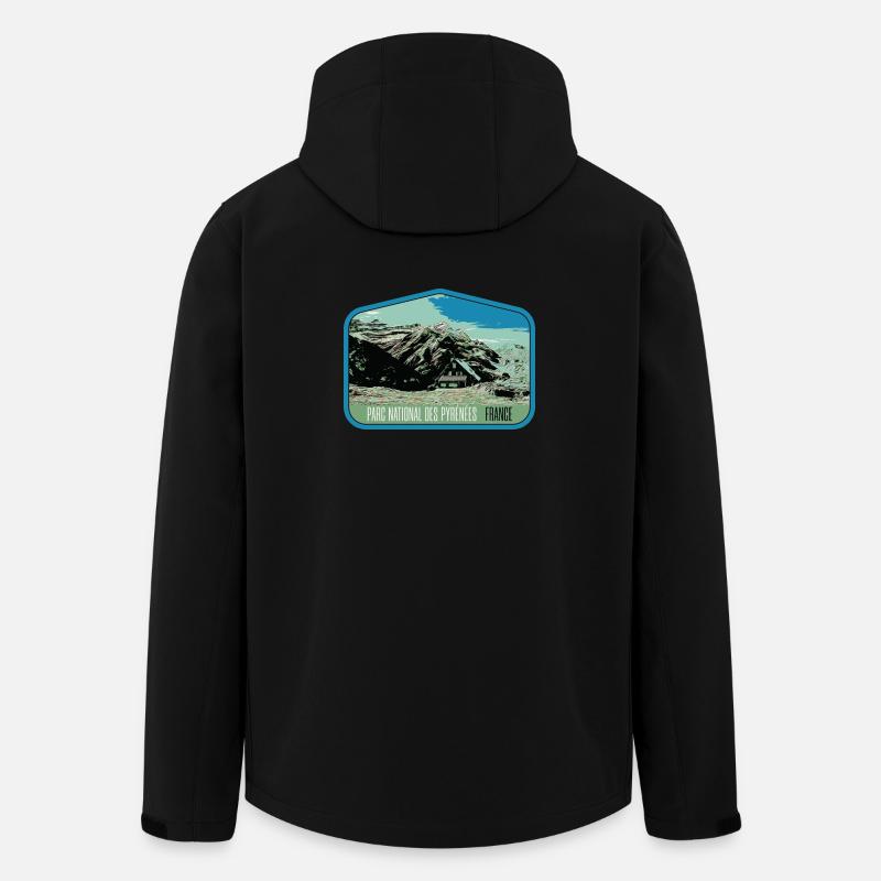 Pyrenäen-Landschafts-Wappenschild: Authentische Natur - Recycelte Männer Softshell-Jacke von Stanley/Stella - Schwarz