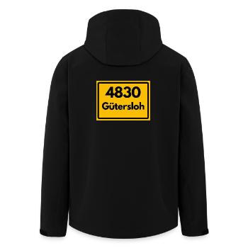ALTE POSTLEITZAHL PLZ RETRO 4830 GÜTZERSLOH - Recycelte Männer Softshell-Jacke von Stanley/Stella - Schwarz - Hinten - AI Model Male 185 light (185cm)