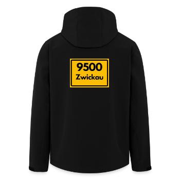 ALTE POSTLEITZAHL PLZ SACHSEN 9500 08064 ZWICKAU - Recycelte Männer Softshell-Jacke von Stanley/Stella - Schwarz - Hinten - AI Model Male 185 light (185cm)