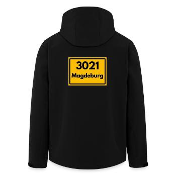 3021 MAGDEBURG RETRO HEIMATSTOLZ SACHSEN-ANHALT - Recycelte Männer Softshell-Jacke von Stanley/Stella - Schwarz - Hinten - AI Model Male 185 light (185cm)