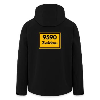 ALTE POSTLEITZAHL 9590 PLZ 08056 ZWICKAU SACHSEN - Recycelte Männer Softshell-Jacke von Stanley/Stella - Schwarz - Hinten - AI Model Male 185 light (185cm)