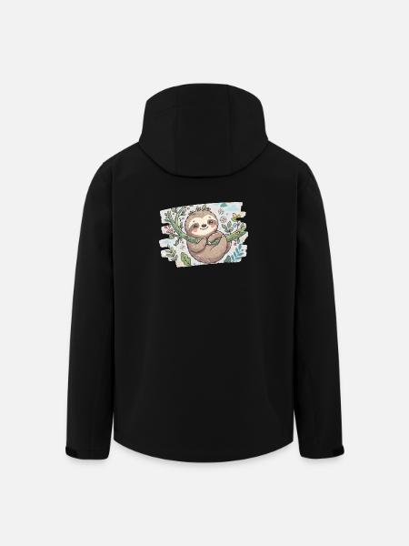 Cute sloth on branch with flowers - Men’s Recycled Softshell Jacket by Stanley/Stella - black