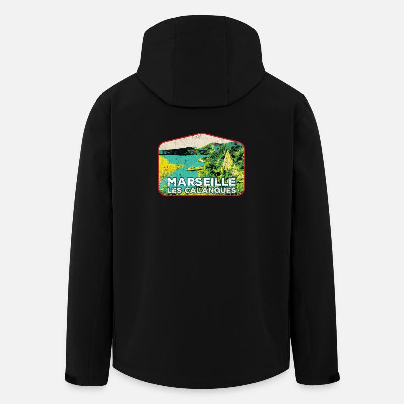 Retro-Abzeichen, Marseille Frankreich Les Calanques - Recycelte Männer Softshell-Jacke von Stanley/Stella - Schwarz