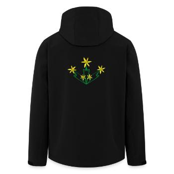 Art Nouveau Yellow Flowers – Symmetrical Floral - Men’s Recycled Softshell Jacket by Stanley/Stella - black - Back - AI Model Male 185 light (185cm)