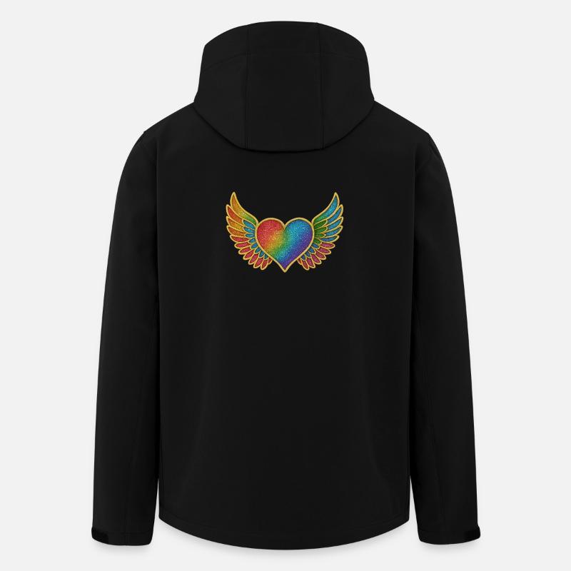 Rainbow Heart with Angel Wings Embroidery - Men’s Recycled Softshell Jacket by Stanley/Stella - black