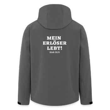 Mein Erlöser lebt Bibelvers Shirt - Recycelte Männer Softshell-Jacke von Stanley/Stella - Anthrazit - Hinten - AI Model Male 185 light (185cm)