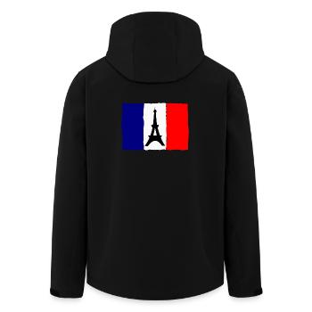 FUSSBALL. SPORT. FRANKREICH. CHAMPION. BLAU WEISS ROT - Recycelte Männer Softshell-Jacke von Stanley/Stella - Schwarz - Hinten - AI Model Male 185 light (185cm)