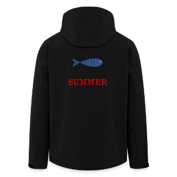 FISH. APRIL FOOL. HOLIDAY. SUMMER. HUMOR - Men’s Recycled Softshell Jacket by Stanley/Stella - black - Back - AI Model Male 185 light (185cm)