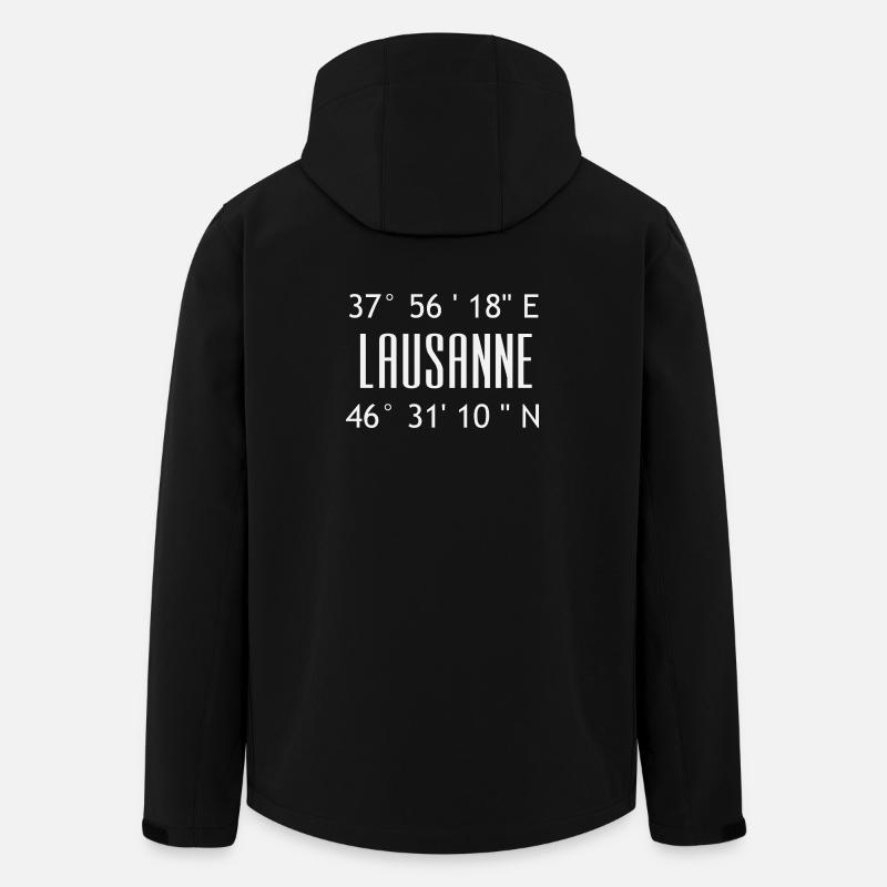 Lausanne Koordinaten Typo Grafik - Recycelte Männer Softshell-Jacke von Stanley/Stella - Schwarz