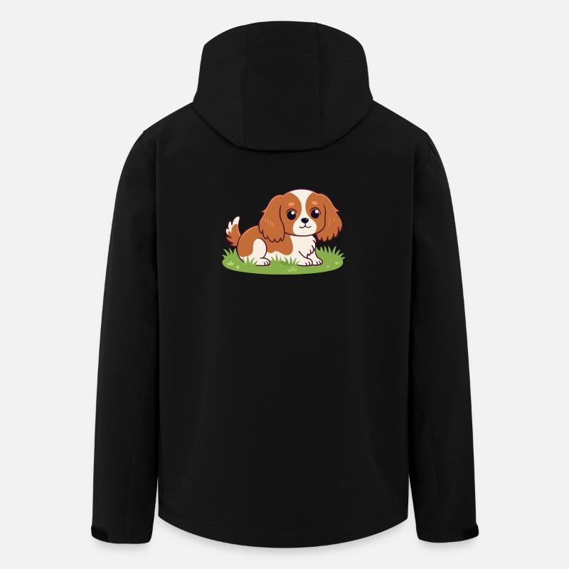 Chiot Cavalier Cartoon sur Herbe - Veste softshell homme en polyester recyclé Stanley/Stella - noir