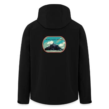 Illustration in blue and green of Mont Saint Michel - Men’s Recycled Softshell Jacket by Stanley/Stella - black - Back - AI Model Male 185 light (185cm)