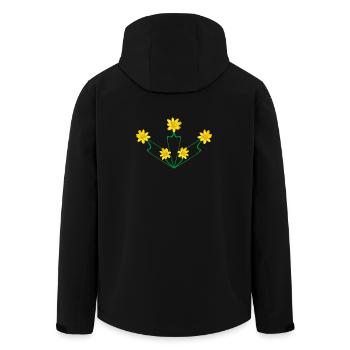Art Nouveau Buttercup Crest – Symmetrical Floral - Men’s Recycled Softshell Jacket by Stanley/Stella - black - Back - AI Model Male 185 light (185cm)