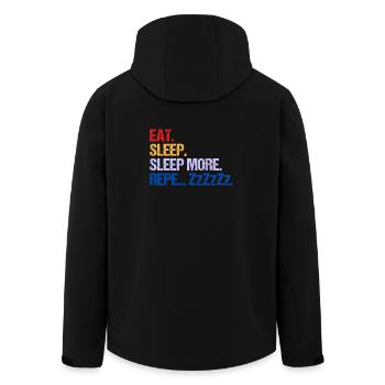 ESSEN SCHLAFEN SCHLAFEN MEHR ZzZzZzZ - Recycelte Männer Softshell-Jacke von Stanley/Stella - Schwarz - Hinten - AI Model Male 185 light (185cm)