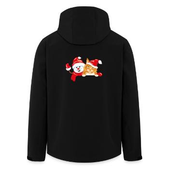 Waving happy snowman and ginger cat - Men’s Recycled Softshell Jacket by Stanley/Stella - black - Back - AI Model Male 185 light (185cm)