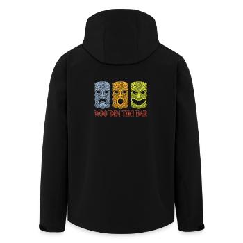 Tiki Bar Holzmasken, Tiki Retro Exotica Design - Recycelte Männer Softshell-Jacke von Stanley/Stella - Schwarz - Hinten - AI Model Male 185 light (185cm)