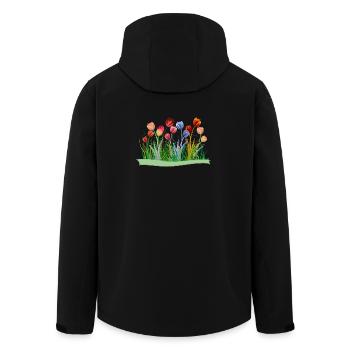 Imaginative colorful tulips on spring meadow - Men’s Recycled Softshell Jacket by Stanley/Stella - black - Back - AI Model Male 185 light (185cm)