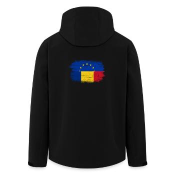 Des étoiles de l’UE sur le drapeau roumain - Veste softshell homme en polyester recyclé Stanley/Stella - noir - Dos - AI Model Male 185 light (185cm)
