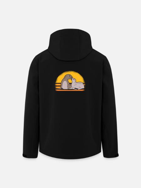 Seal med baby søde sæler sæler gave - Stanley/Stella herre softshelljakke i genanvendt polyester - sort