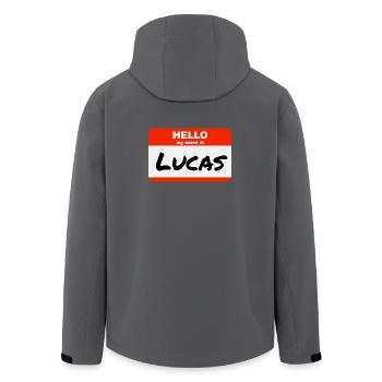 Bonjour, je m’appelle Lucas Étiquette Nom Tag - Veste softshell homme en polyester recyclé Stanley/Stella - noir - Dos - AI Model Male 185 light (185cm)