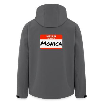 Bonjour, je m’appelle Monica Étiquette Nom Étiquette - Veste softshell homme en polyester recyclé Stanley/Stella - noir - Dos - AI Model Male 185 light (185cm)