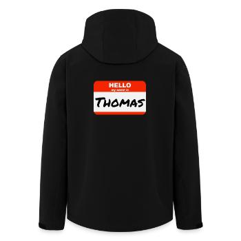Bonjour, je m’appelle Thomas Étiquette Étiquette Étiquette - Veste softshell homme en polyester recyclé Stanley/Stella - noir - Dos - AI Model Male 185 light (185cm)