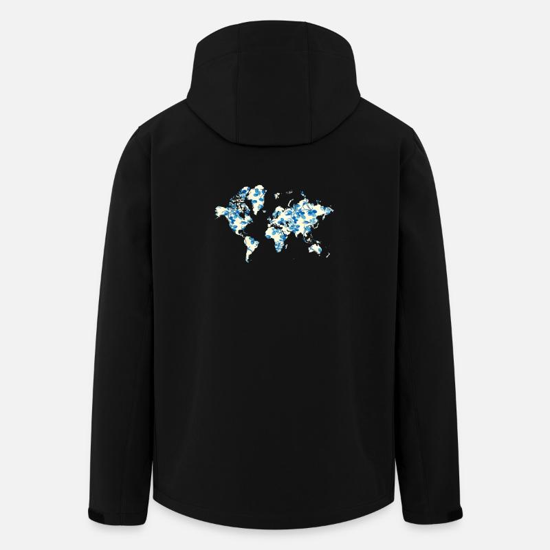 Weltkarte Blaue Blumen - Recycelte Männer Softshell-Jacke von Stanley/Stella - Schwarz