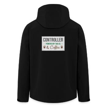 Controller Powered by Tables & Coffee - Men’s Recycled Softshell Jacket by Stanley/Stella - black - Back - AI Model Male 185 light (185cm)